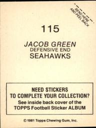 1981 Topps Stickers #115 Jacob Green Back