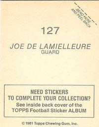 1981 Topps Stickers #127 Joe DeLamielleure Back