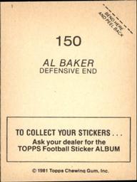 1981 Topps Stickers #150 Al Baker Back