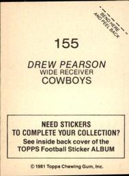 1981 Topps Stickers #155 Drew Pearson Back