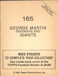 1981 Topps Stickers #165 George Martin Back