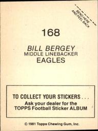 1981 Topps Stickers #168 Bill Bergey Back