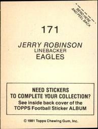 1981 Topps Stickers #171 Jerry Robinson Back