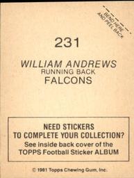 1981 Topps Stickers #231 William Andrews Back