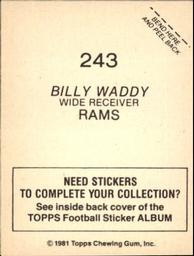 1981 Topps Stickers #243 Billy Waddy Back