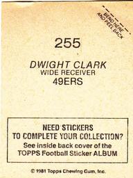 1981 Topps Stickers #255 Dwight Clark Back