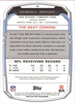 2013 Bowman - Silver Ice #69 Kendall Wright Back