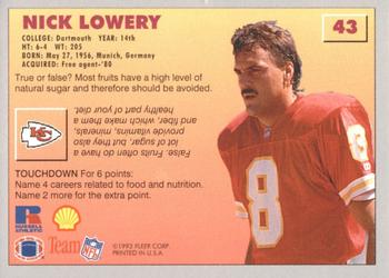 1993 Fleer Shell FACT #43 Nick Lowery Back