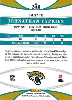 2013 Panini Certified #240 Johnathan Cyprien Back
