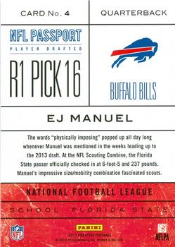 2013 Panini Prestige - NFL Passport #4 EJ Manuel Back