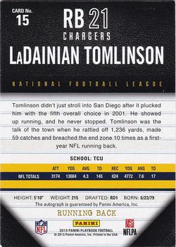 2013 Panini Playbook #15 LaDainian Tomlinson Back