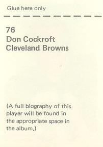 1972 NFLPA Wonderful World Stamps #76 Don Cockroft Back