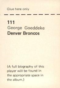 1972 NFLPA Wonderful World Stamps #111 George Goeddeke Back