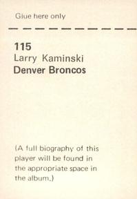 1972 NFLPA Wonderful World Stamps #115 Larry Kaminski Back