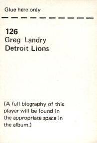 1972 NFLPA Wonderful World Stamps #126 Greg Landry Back