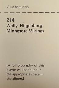 1972 NFLPA Wonderful World Stamps #214 Wally Hilgenberg Back