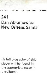 1972 NFLPA Wonderful World Stamps #241 Dan Abramowicz Back