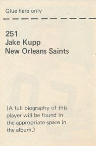 1972 NFLPA Wonderful World Stamps #251 Jake Kupp Back