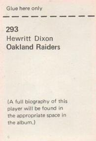 1972 NFLPA Wonderful World Stamps #293 Hewritt Dixon Back