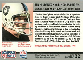 1990-91 Pro Set Super Bowl XXV Binder #22 Ted Hendricks Back