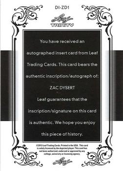 2013 Leaf Trinity - Inscriptions Silver #DI-ZD1 Zac Dysert Back