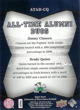 2013 Upper Deck University of Notre Dame - All Time Alumni Duos #ATAD-CQ Jimmy Clausen / Brady Quinn Back