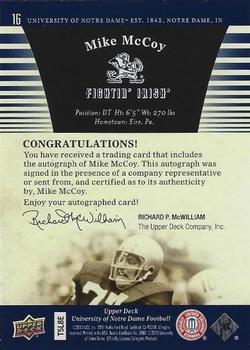 2013 Upper Deck University of Notre Dame - Autographs #16 Mike McCoy Back