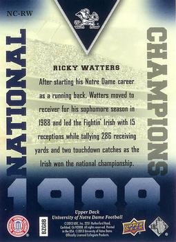 2013 Upper Deck University of Notre Dame - National Champions #NC-RW Ricky Watters Back