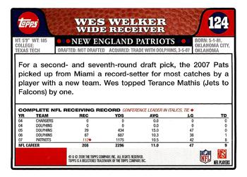 2008 Topps #124 Wes Welker Back