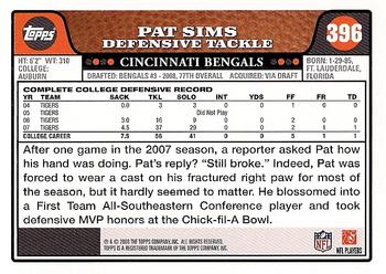 2008 Topps #396 Pat Sims Back