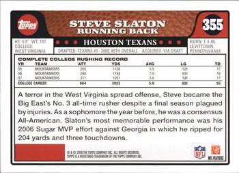 2008 Topps #355 Steve Slaton Back