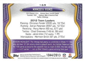 2013 Topps - Gold #169 Minnesota Vikings Back