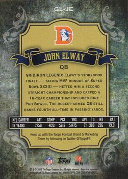 2013 Topps - Gridiron Legends #GL-JE John Elway Back