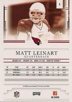 2008 Playoff Prestige #4 Matt Leinart Back