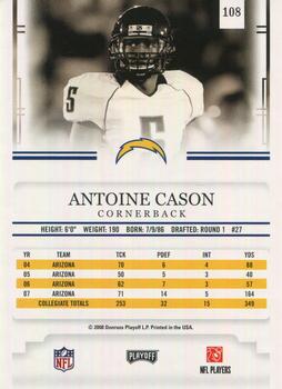 2008 Playoff Prestige #108 Antoine Cason Back