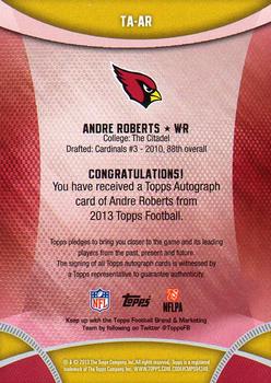 2013 Topps - Autographs #TA-AR Andre Roberts Back