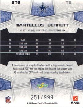 2008 Score Select #378 Martellus Bennett Back