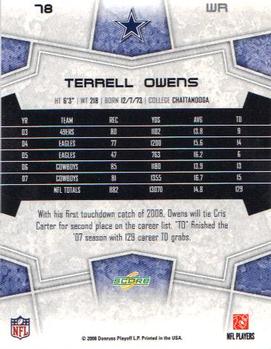 2008 Score Select #78 Terrell Owens Back
