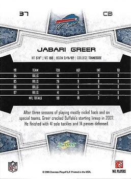 2008 Score Select #37 Jabari Greer Back