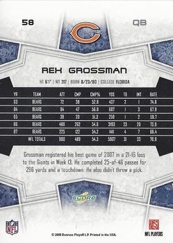 2008 Score Select #58 Rex Grossman Back