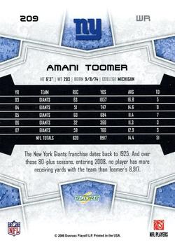 2008 Score Select #209 Amani Toomer Back