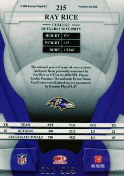 2008 Leaf Certified Materials #215 Ray Rice Back