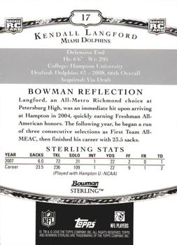 2008 Bowman Sterling #17 Kendall Langford Back