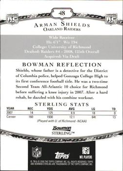 2008 Bowman Sterling #48 Arman Shields Back