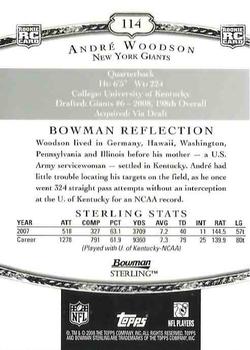 2008 Bowman Sterling #114 Andre Woodson Back
