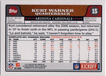 2008 Topps Kickoff #15 Kurt Warner Back