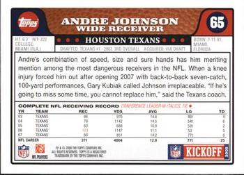 2008 Topps Kickoff #65 Andre Johnson Back