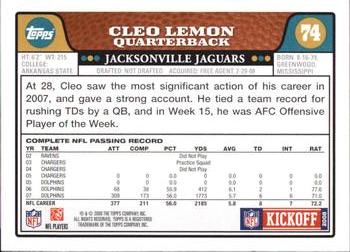 2008 Topps Kickoff #74 Cleo Lemon Back