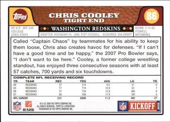 2008 Topps Kickoff #86 Chris Cooley Back