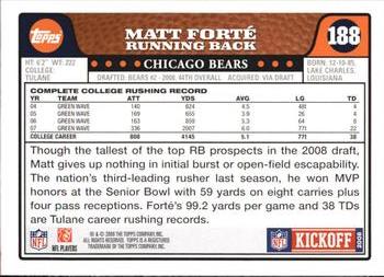 2008 Topps Kickoff #188 Matt Forte Back